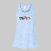 Ladies Flowy Racerback Tank with OCSO Car with american flag inside 