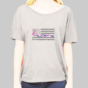Ladies Slouchy T-shirt with Blue Line and Pink Ribbon Flag
