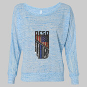 Ladies Long Sleeve Slouchy T-shirt with OCSO Integrated on the side of the Flag Vertical Print