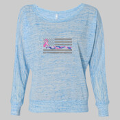 Ladies Long Sleeve Slouchy T-shirt with Blue Line and Pink Ribbon Flag