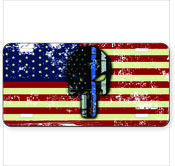 American flag with blue line skull distressed 